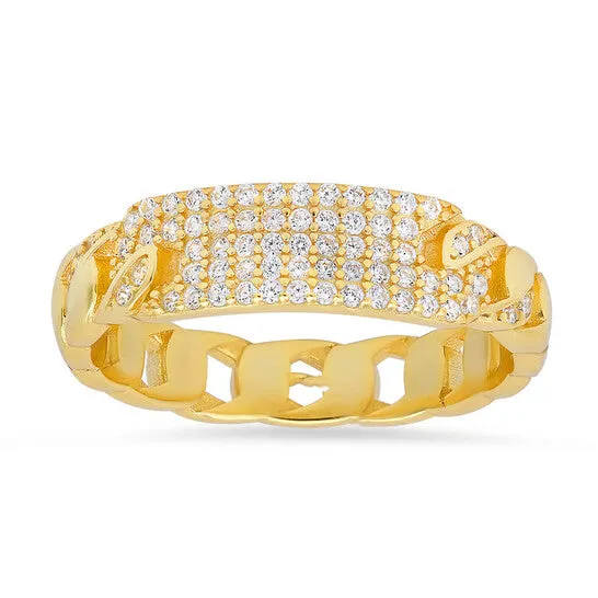 Rings JMS always Original Kylie Harper Gold Over Silver Cubic Zirconia CZ Curb Link ID Ring Rings JMS always Original Kylie Harper Gold Over Silver Cubic Zirconia CZ Curb Link ID Ring