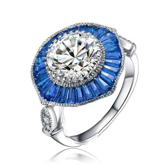Rings JMS always Original Megan Walford Sterling Silver Baguette and Round Cubic Zirconia Modern Ring