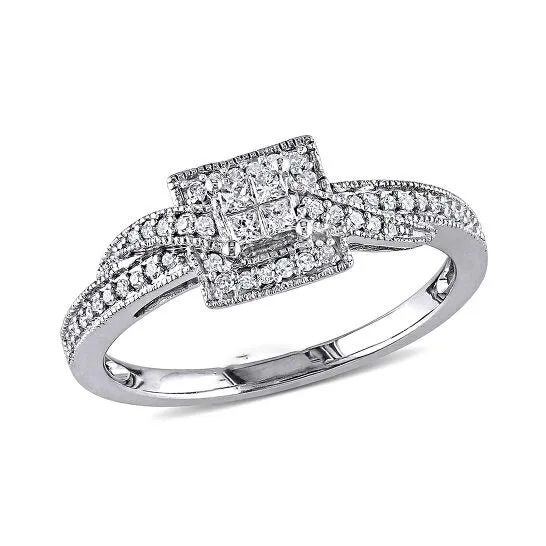Rings Original 14 CT Princess and Round Diamonds TW Engagement Ring 10k White Gold GH I1I2 JMS always Rings Original 14 CT Princess and Round Diamonds TW Engagement Ring 10k White Gold GH I1I2 JMS always