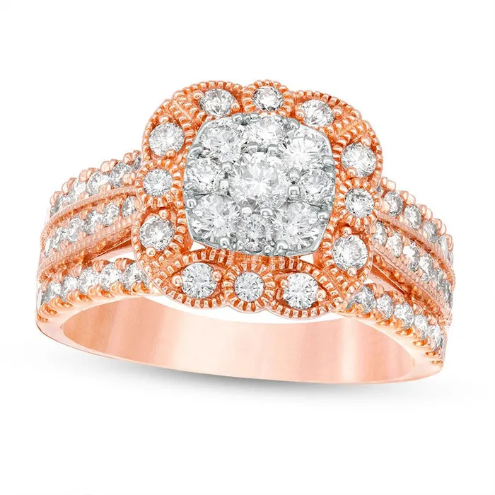 Rings Previously Owned 125 CT TW Natural Diamond Scallop Cushion Frame MultiRow Antique VintageStyle Engagement Ring in Solid 14K Rose Gold Goldia Rings Previously Owned 125 CT TW Natural Diamond Scallop Cushion Frame MultiRow Antique VintageStyle Engagement Ring in Solid 14K Rose Gold Goldia