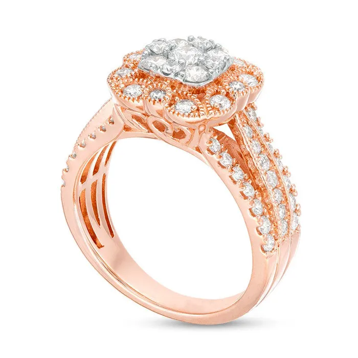 Rings Previously Owned 125 CT TW Natural Diamond Scallop Cushion Frame MultiRow Antique VintageStyle Engagement Ring in Solid 14K Rose Gold Goldia Rings Previously Owned 125 CT TW Natural Diamond Scallop Cushion Frame MultiRow Antique VintageStyle Engagement Ring in Solid 14K Rose Gold Goldia