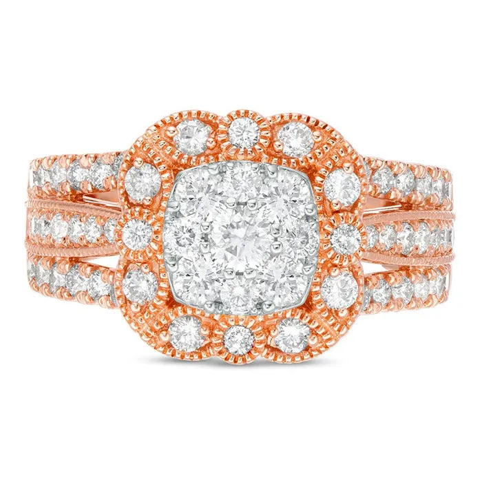 Rings Previously Owned 125 CT TW Natural Diamond Scallop Cushion Frame MultiRow Antique VintageStyle Engagement Ring in Solid 14K Rose Gold Goldia Rings Previously Owned 125 CT TW Natural Diamond Scallop Cushion Frame MultiRow Antique VintageStyle Engagement Ring in Solid 14K Rose Gold Goldia