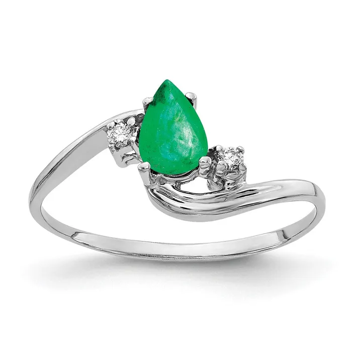 Rings Solid 14k White Gold 6x4mm Pear Simulated Emerald A CZ Ring Goldia