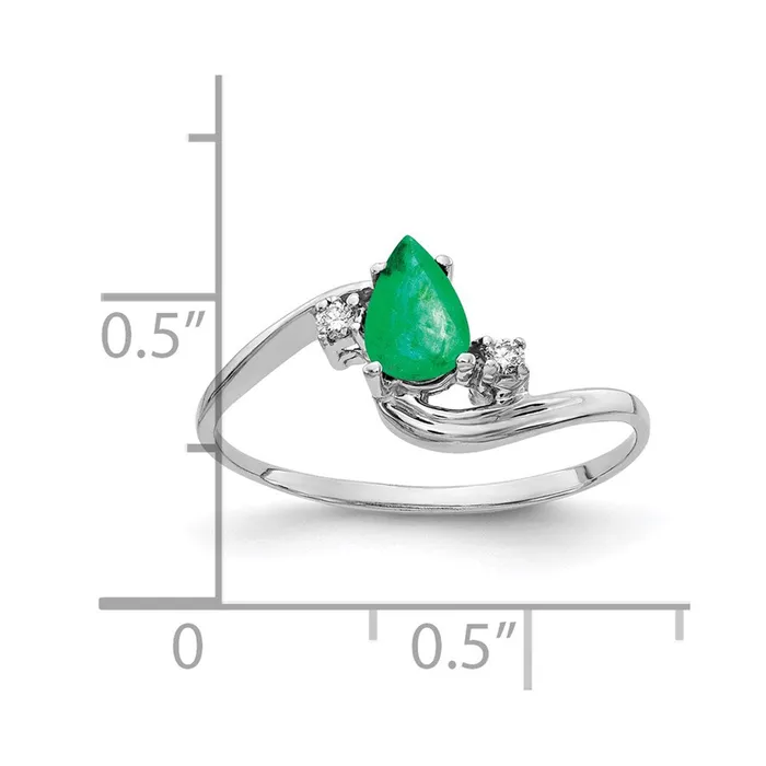 Rings Solid 14k White Gold 6x4mm Pear Simulated Emerald A CZ Ring Goldia