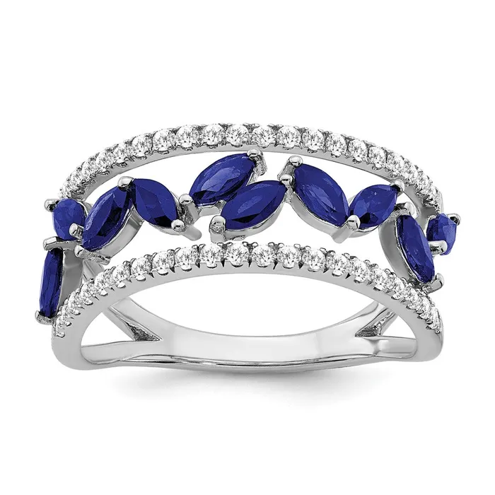 Rings Solid 14k White Gold Marquise Created Simulated Sapphire and CZ Ring Goldia Rings Solid 14k White Gold Marquise Created Simulated Sapphire and CZ Ring Goldia