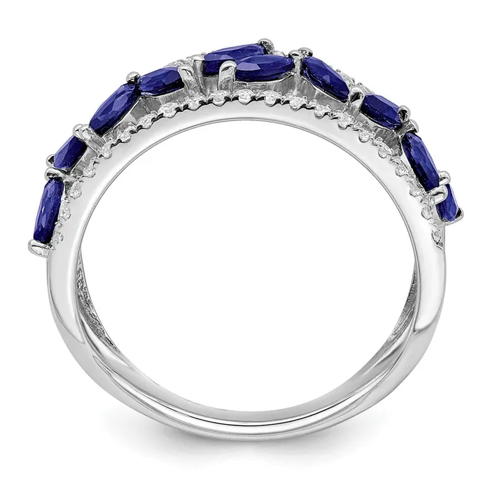 Rings Solid 14k White Gold Marquise Created Simulated Sapphire and CZ Ring Goldia