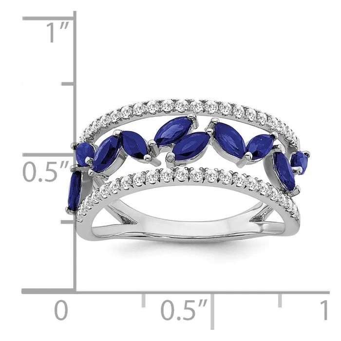 Rings Solid 14k White Gold Marquise Created Simulated Sapphire and CZ Ring Goldia