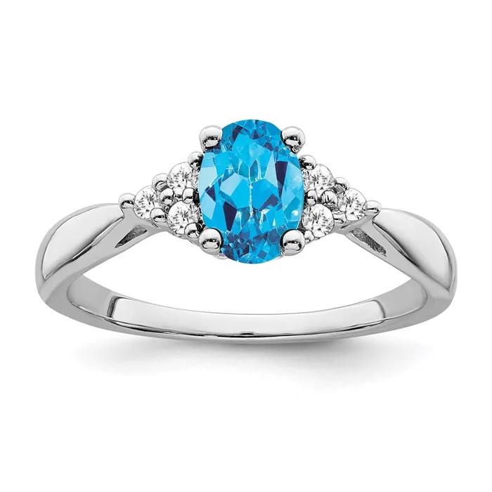 Rings Solid 14k White Gold Simulated Blue Topaz and CZ Ring Goldia