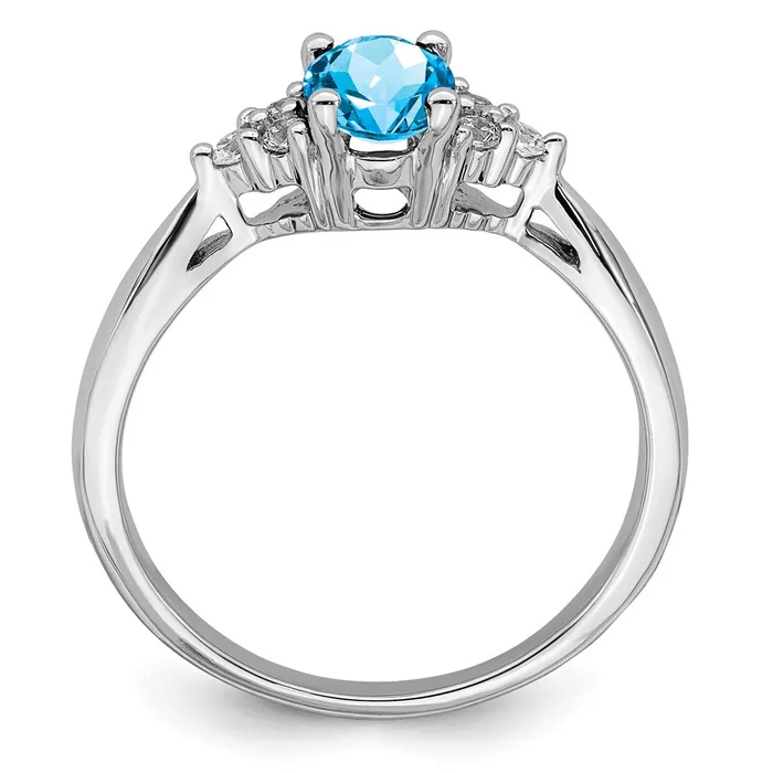 Rings Solid 14k White Gold Simulated Blue Topaz and CZ Ring Goldia