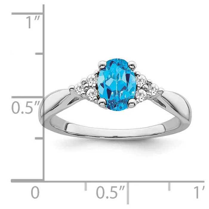 Rings Solid 14k White Gold Simulated Blue Topaz and CZ Ring Goldia