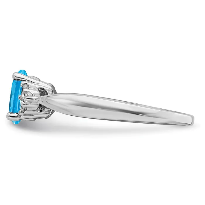 Rings Solid 14k White Gold Simulated Blue Topaz and CZ Ring Goldia