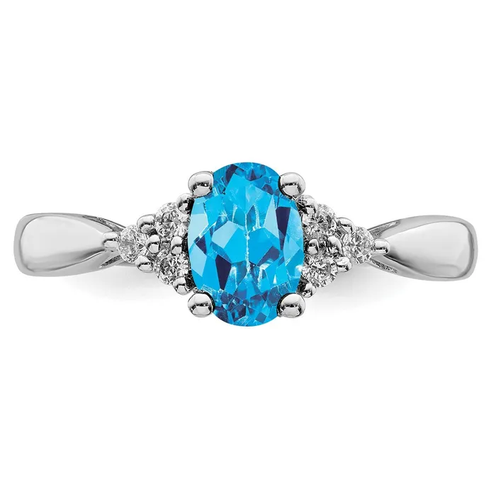 Rings Solid 14k White Gold Simulated Blue Topaz and CZ Ring Goldia