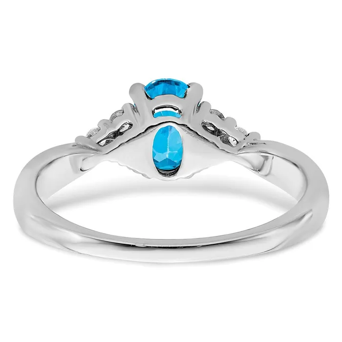 Rings Solid 14k White Gold Simulated Blue Topaz and CZ Ring Goldia