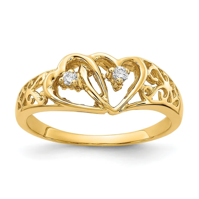 Rings Solid 14k Yellow Gold AAA Simulated CZ heart Ring Goldia