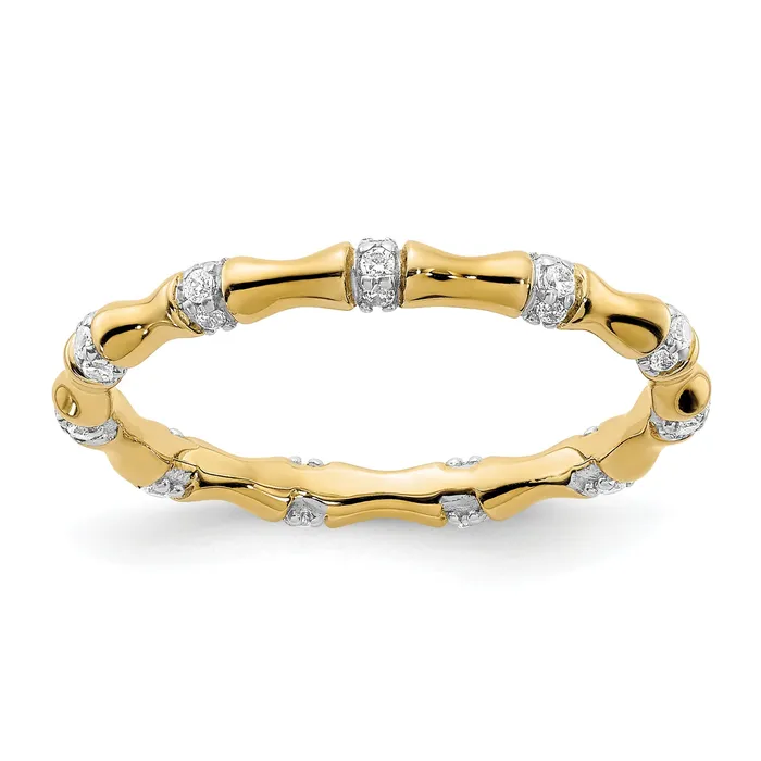 Rings Solid 14k Yellow Gold Simulated CZ Fancy Bamboo Ring Goldia