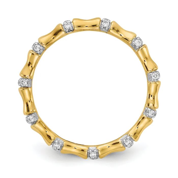Rings Solid 14k Yellow Gold Simulated CZ Fancy Bamboo Ring Goldia