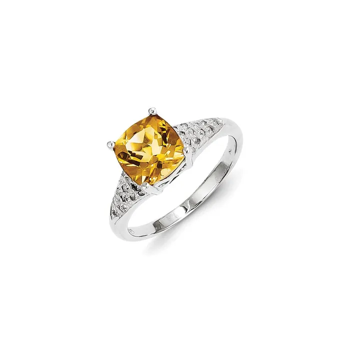 Rings Sterling Silver Rhodium Citrine Diamond Ring Goldia