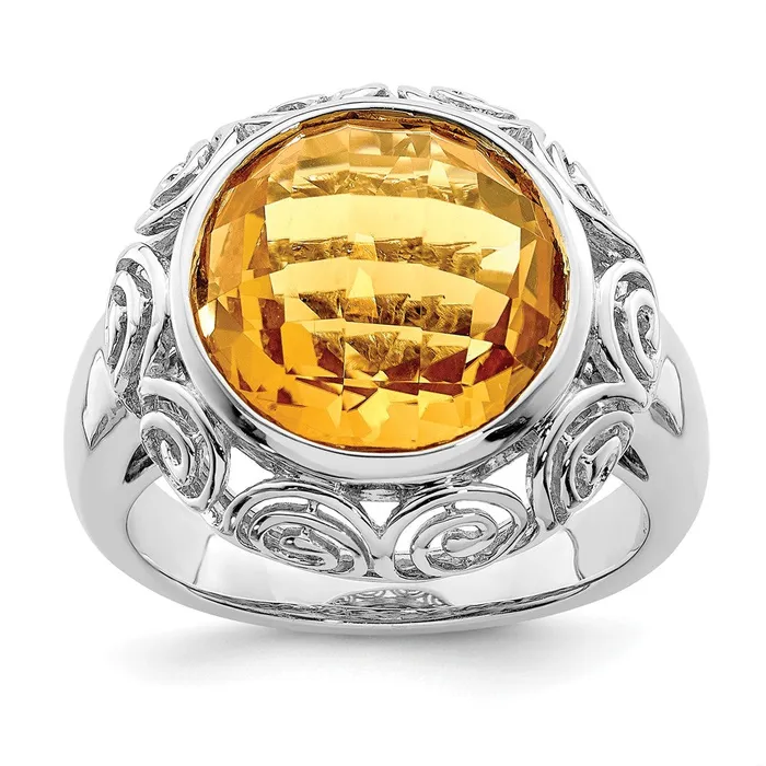 Rings Sterling Silver Rhodium Citrine Ring Goldia