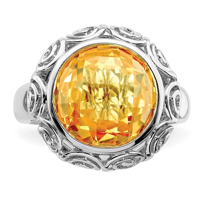 Rings Sterling Silver Rhodium Citrine Ring Goldia