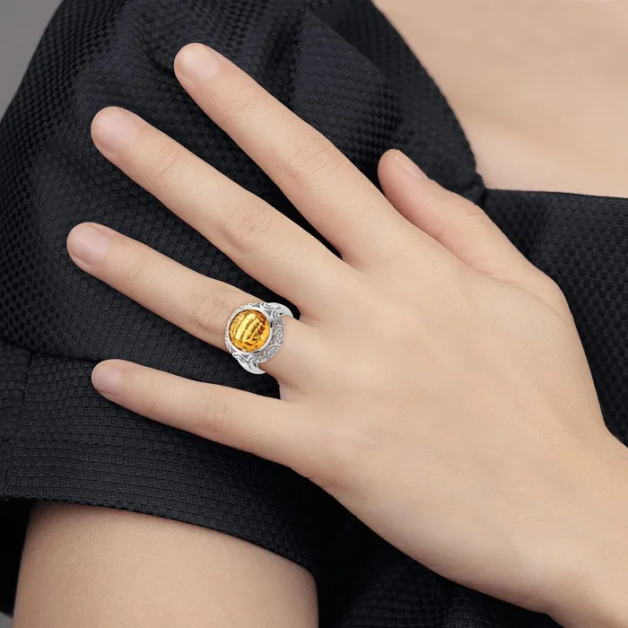 Rings Sterling Silver Rhodium Citrine Ring Goldia