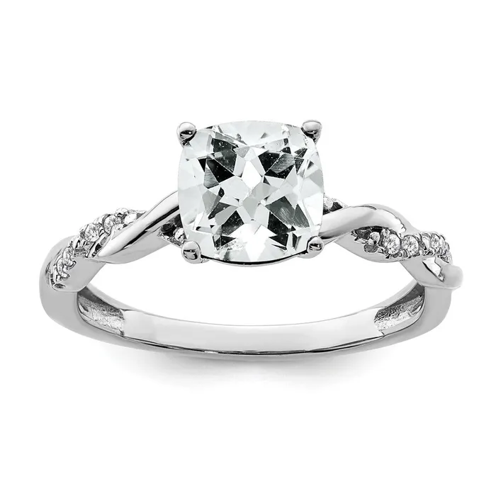 Rings Sterling Silver White Topaz and Diamond Ring Goldia