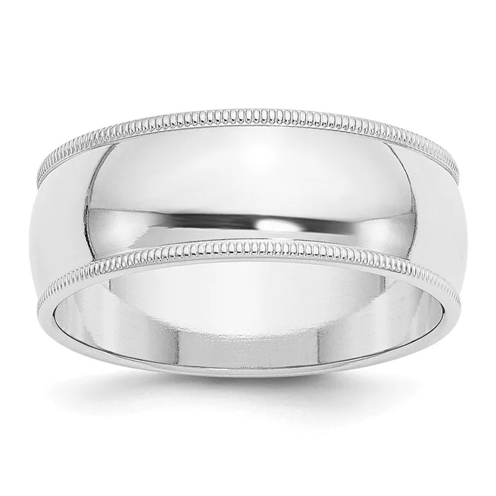 Solid 10K White Gold 8mm Milgrain Half Round MensWomens Wedding Band Ring Size 6 Goldia Rings