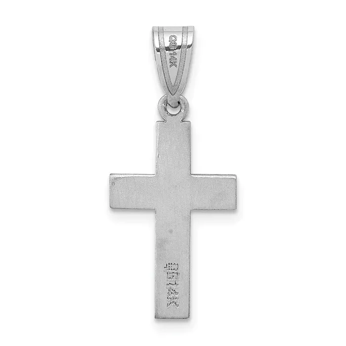 Solid 14k White Gold 01ct Simulated CZ Heart Cross Pendant Goldia Necklaces
