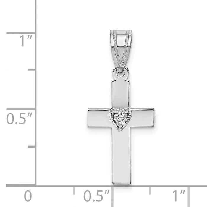 Solid 14k White Gold 01ct Simulated CZ Heart Cross Pendant Goldia Necklaces