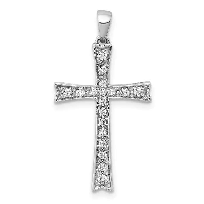 Solid 14k White Gold 15ct Simulated CZ Cross Pendant Goldia Necklaces