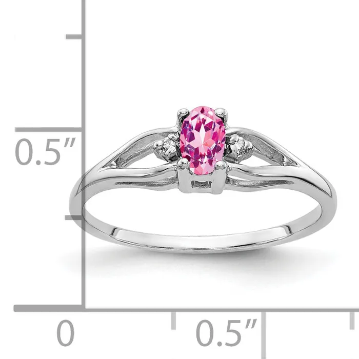 Solid 14k White Gold 5x3mm Oval PinK Simulated Sapphire VS CZ Ring Goldia Rings