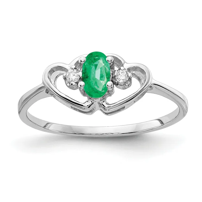 Solid 14k White Gold 5x3mm Oval Simulated Emerald AA CZ Ring Goldia Rings