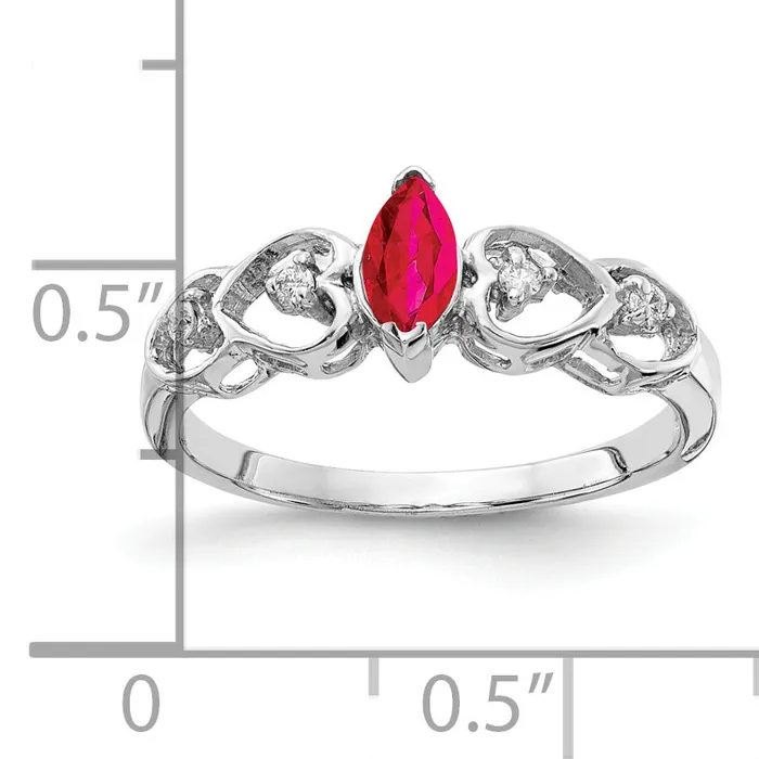 Solid 14k White Gold 6x3mm Marquise Simulated Ruby AA CZ Ring Goldia Rings
