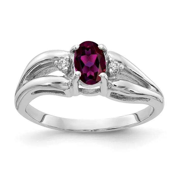 Solid 14k White Gold 6x4mm Oval Rhodolite Simulated Garnet AA CZ Ring Goldia Rings Solid 14k White Gold 6x4mm Oval Rhodolite Simulated Garnet AA CZ Ring Goldia Rings