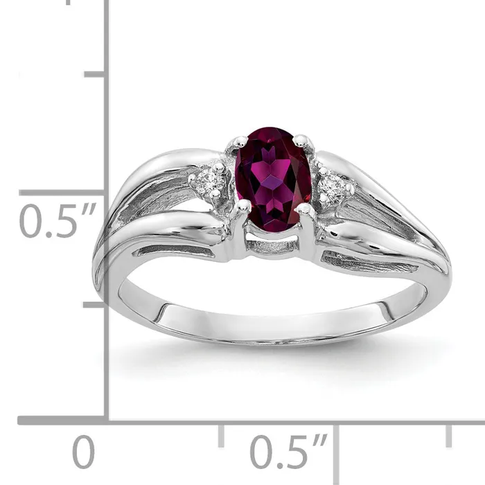 Solid 14k White Gold 6x4mm Oval Rhodolite Simulated Garnet AA CZ Ring Goldia Rings