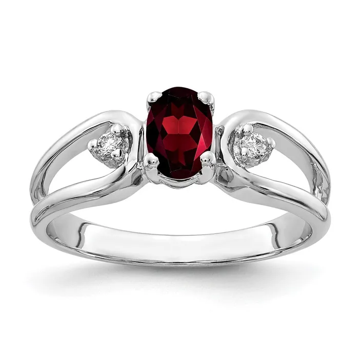 Solid 14k White Gold 6x4mm Oval Simulated Garnet A CZ Ring Goldia Rings