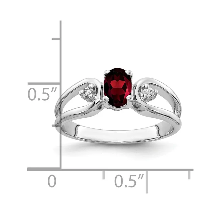 Solid 14k White Gold 6x4mm Oval Simulated Garnet A CZ Ring Goldia Rings