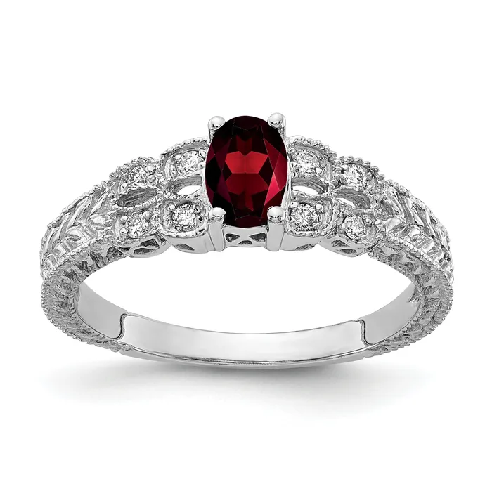 Solid 14k White Gold 6x4mm Oval Simulated Garnet AA CZ Ring Goldia Rings