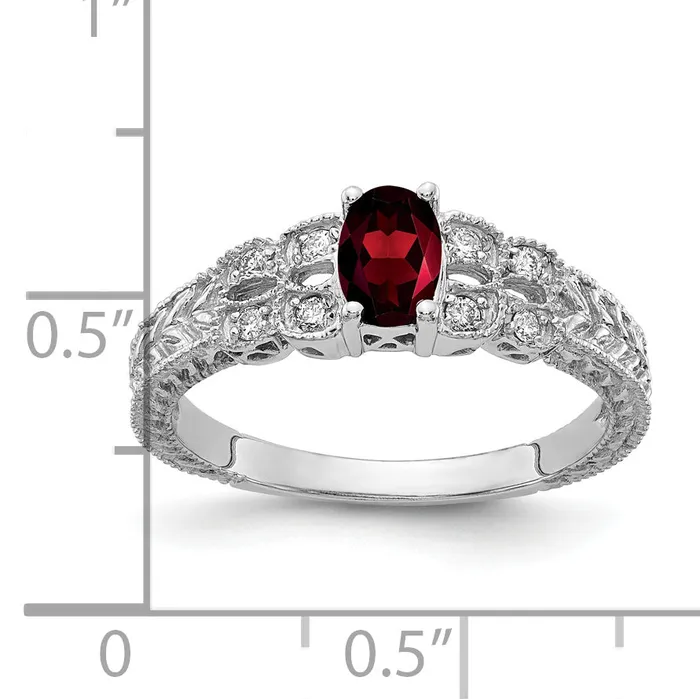 Solid 14k White Gold 6x4mm Oval Simulated Garnet AA CZ Ring Goldia Rings