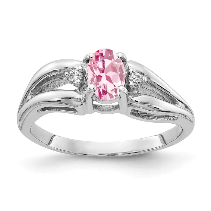 Solid 14k White Gold 6x4mm Oval Simulated Pink Tourmaline A CZ Ring Goldia Rings Solid 14k White Gold 6x4mm Oval Simulated Pink Tourmaline A CZ Ring Goldia Rings