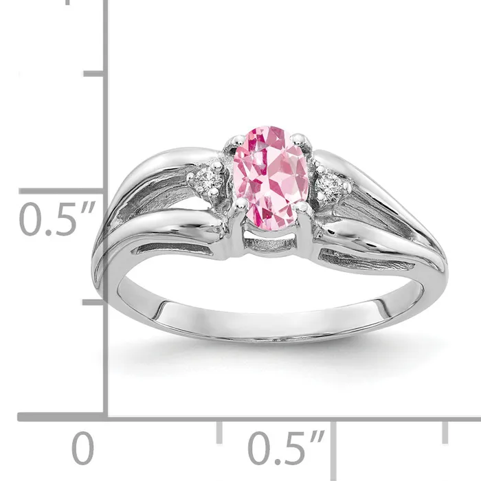 Solid 14k White Gold 6x4mm Oval Simulated Pink Tourmaline A CZ Ring Goldia Rings