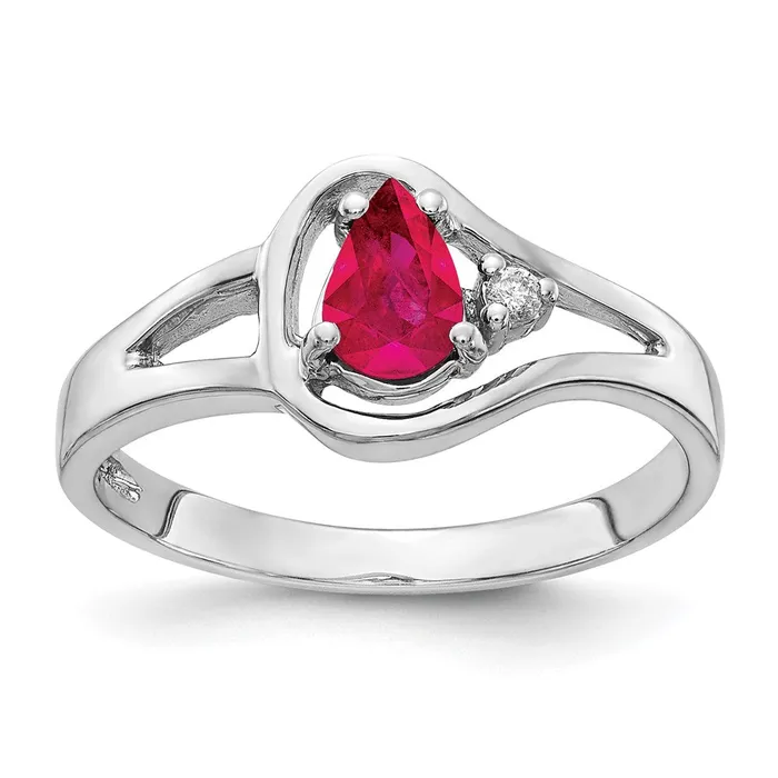 Solid 14k White Gold 6x4mm Pear Simulated Ruby A CZ Ring Goldia Rings