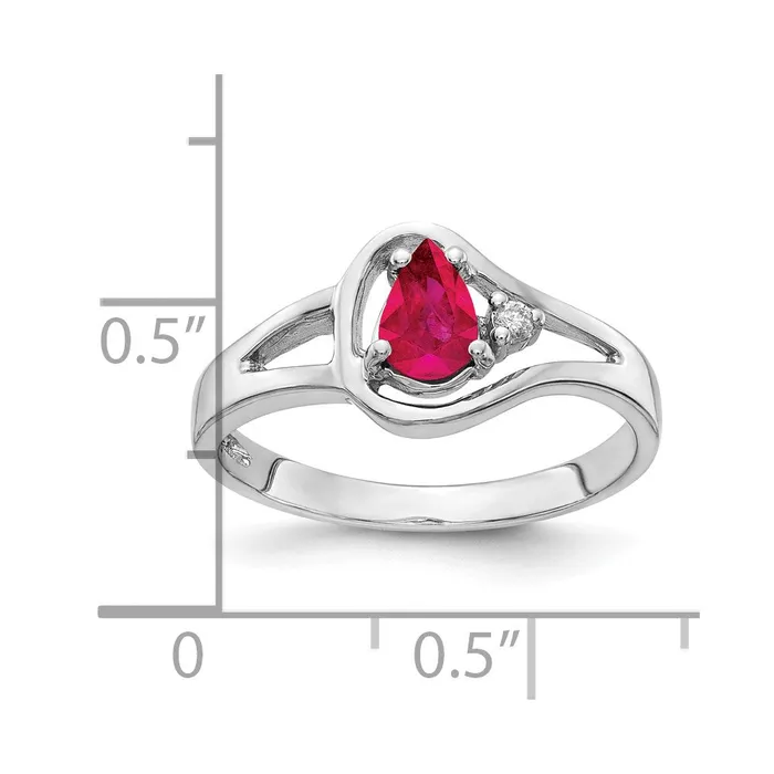 Solid 14k White Gold 6x4mm Pear Simulated Ruby A CZ Ring Goldia Rings