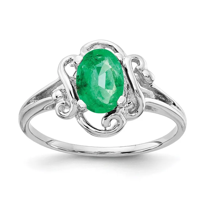 Solid 14k White Gold 7x5mm Oval Simulated Emerald Ring Goldia Rings