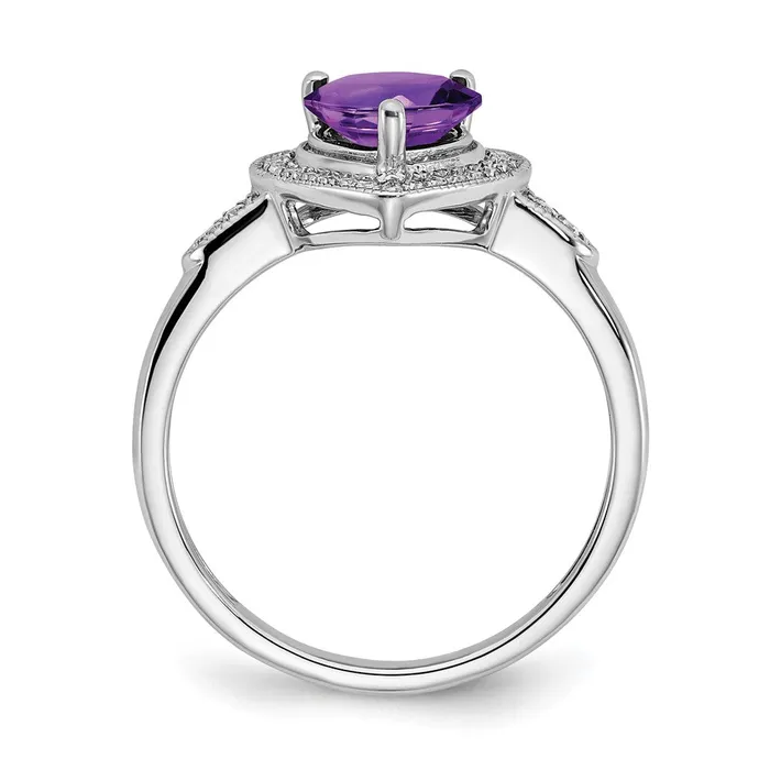Solid 14k White Gold Heart Simulated Amethyst and CZ Halo Ring Goldia Rings