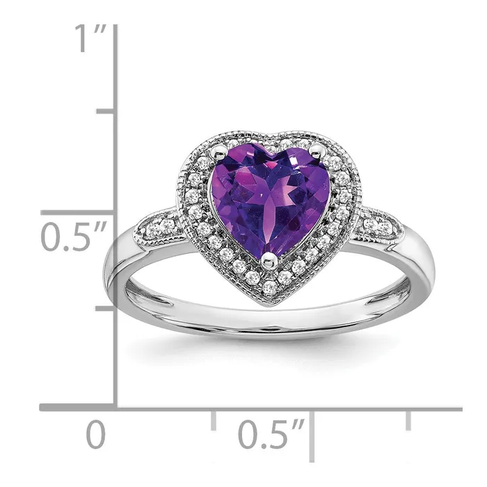 Solid 14k White Gold Heart Simulated Amethyst and CZ Halo Ring Goldia Rings