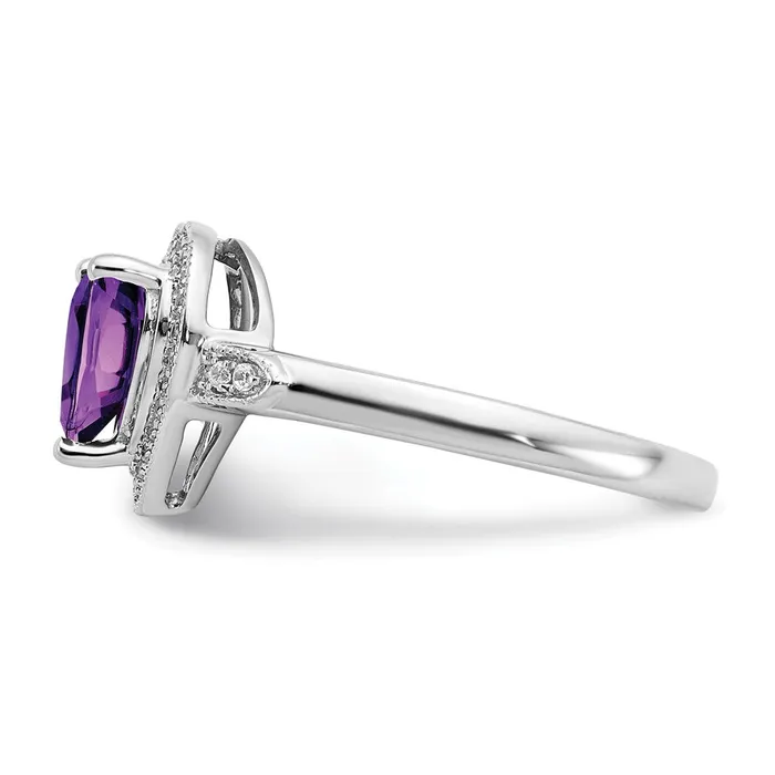 Solid 14k White Gold Heart Simulated Amethyst and CZ Halo Ring Goldia Rings