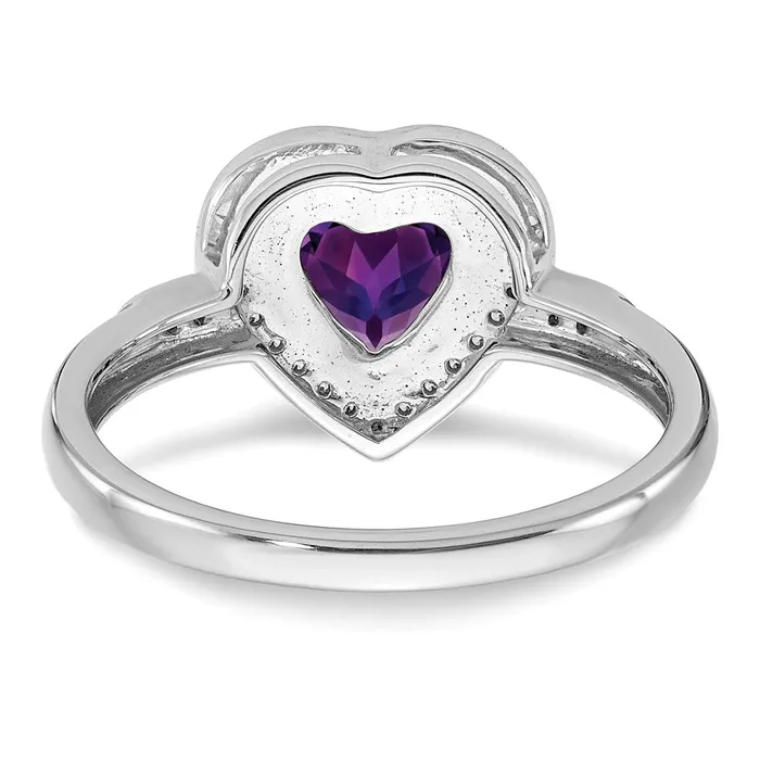 Solid 14k White Gold Heart Simulated Amethyst and CZ Halo Ring Goldia Rings