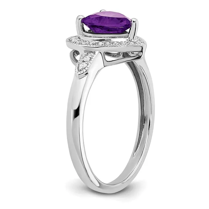 Solid 14k White Gold Heart Simulated Amethyst and CZ Halo Ring Goldia Rings