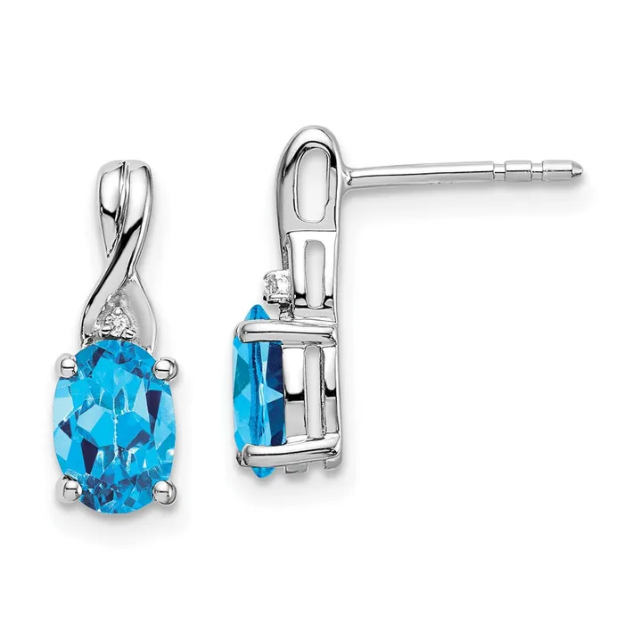 Solid 14k White Gold Oval Simulated Blue Topaz and CZ Earrings Goldia Earrings Solid 14k White Gold Oval Simulated Blue Topaz and CZ Earrings Goldia Earrings