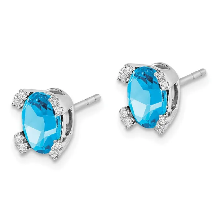 Solid 14k White Gold Oval Simulated Blue Topaz and CZ Earrings Goldia Earrings Solid 14k White Gold Oval Simulated Blue Topaz and CZ Earrings Goldia Earrings